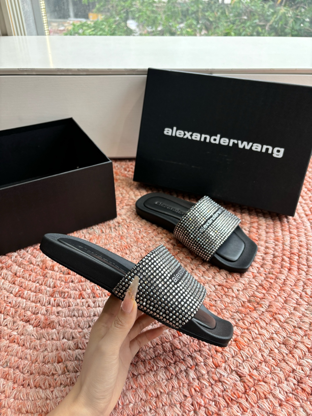 🌾G013顶级品质Alexander Wang aw carter亚历山大王 烫钻 拖鞋Jennie 大