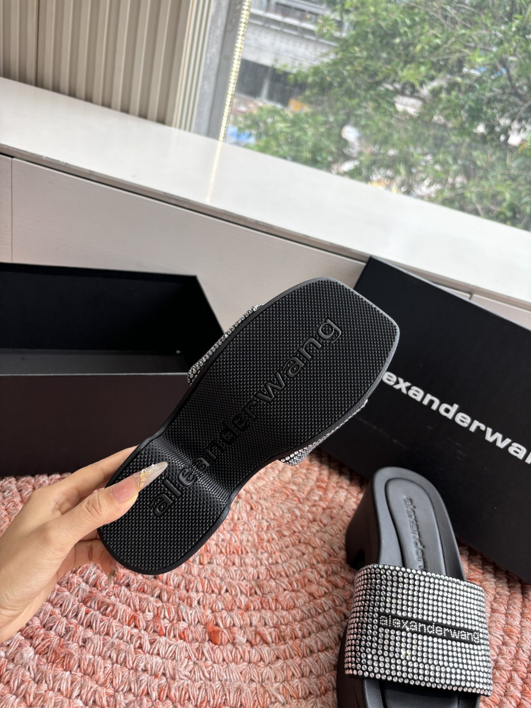 🌾G013顶级品质Alexander Wang aw carter亚历山大王 烫钻 拖鞋Jennie 大