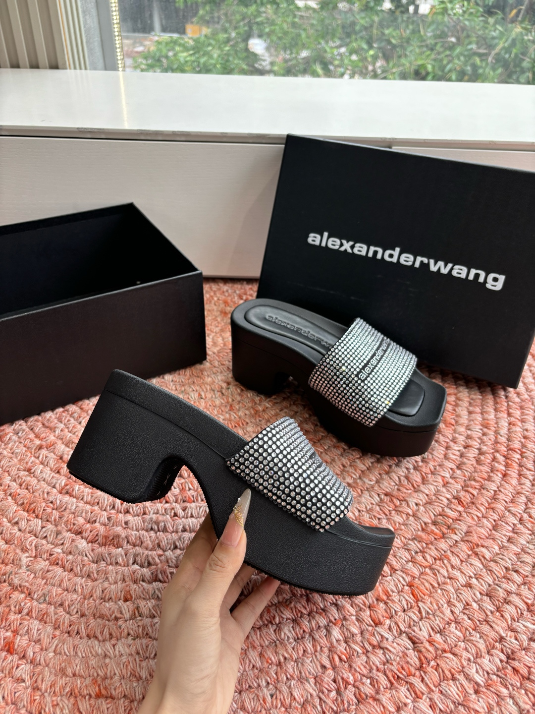 🌾G013顶级品质Alexander Wang aw carter亚历山大王 烫钻 拖鞋Jennie 大