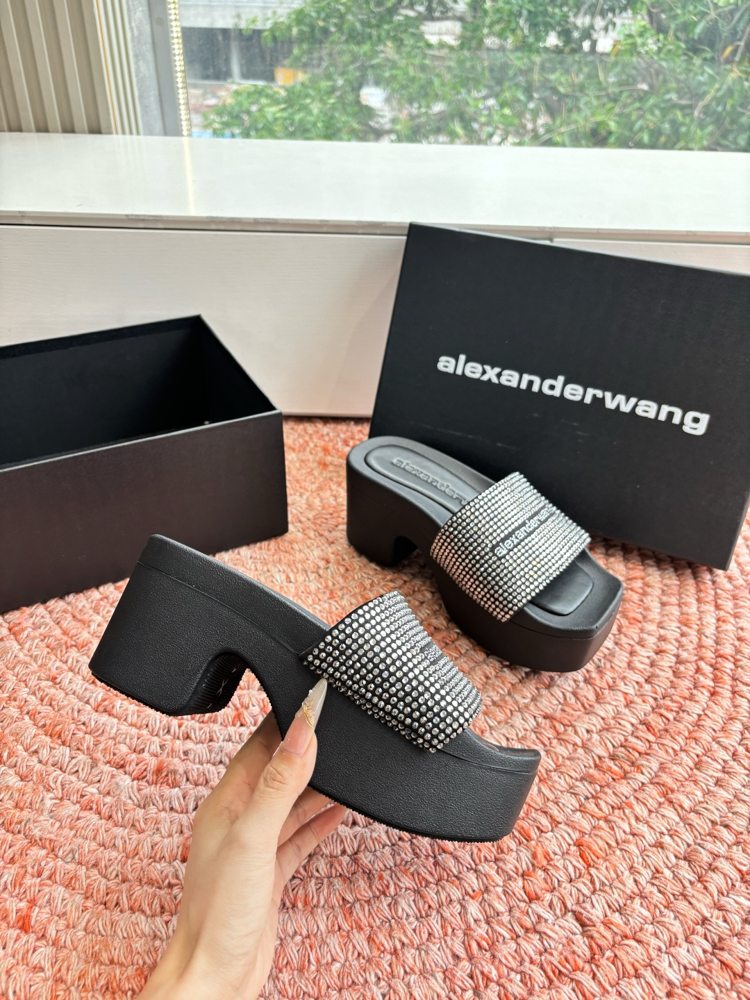 🌾G013顶级品质Alexander Wang aw carter亚历山大王 烫钻 拖鞋Jennie 大