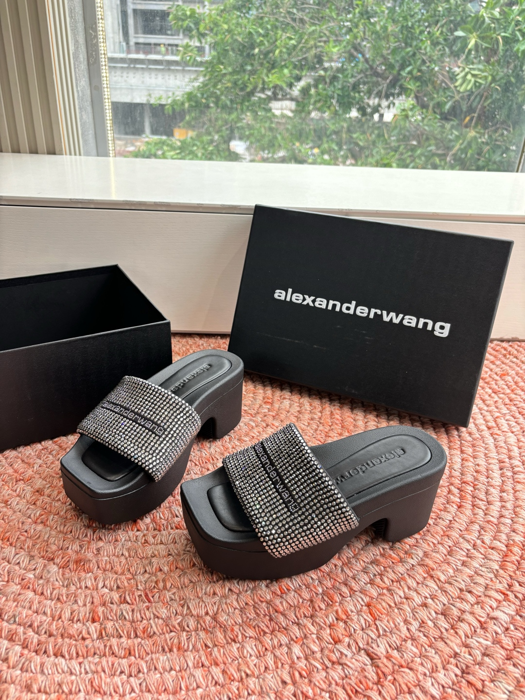 🌾G013顶级品质Alexander Wang aw carter亚历山大王 烫钻 拖鞋Jennie 大