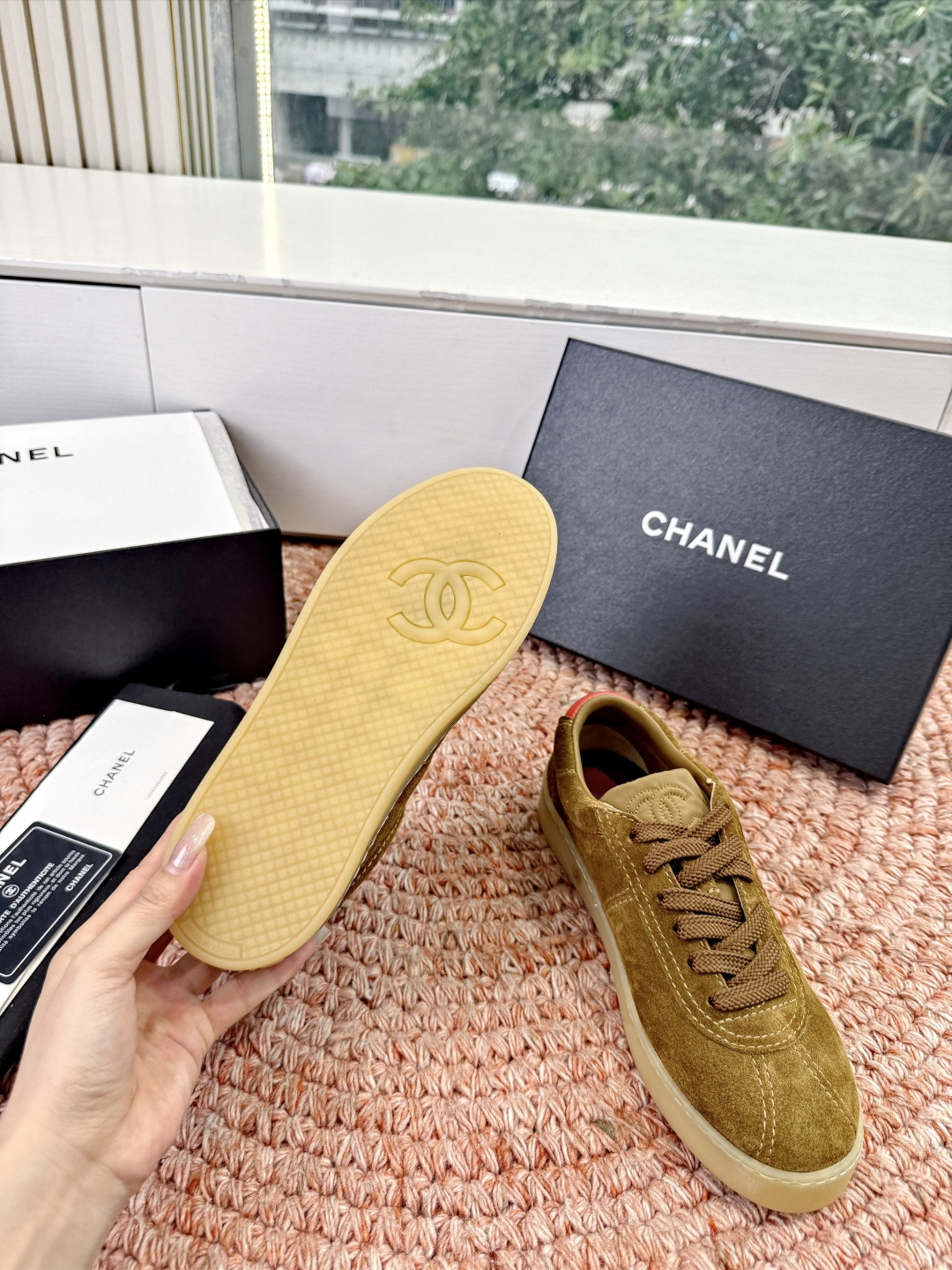 P🌾G059😀所见即所得CHANEL/香奈儿2026新款小香风麂皮圆头熊运动鞋时尚增高鞋休闲鞋面料：进口