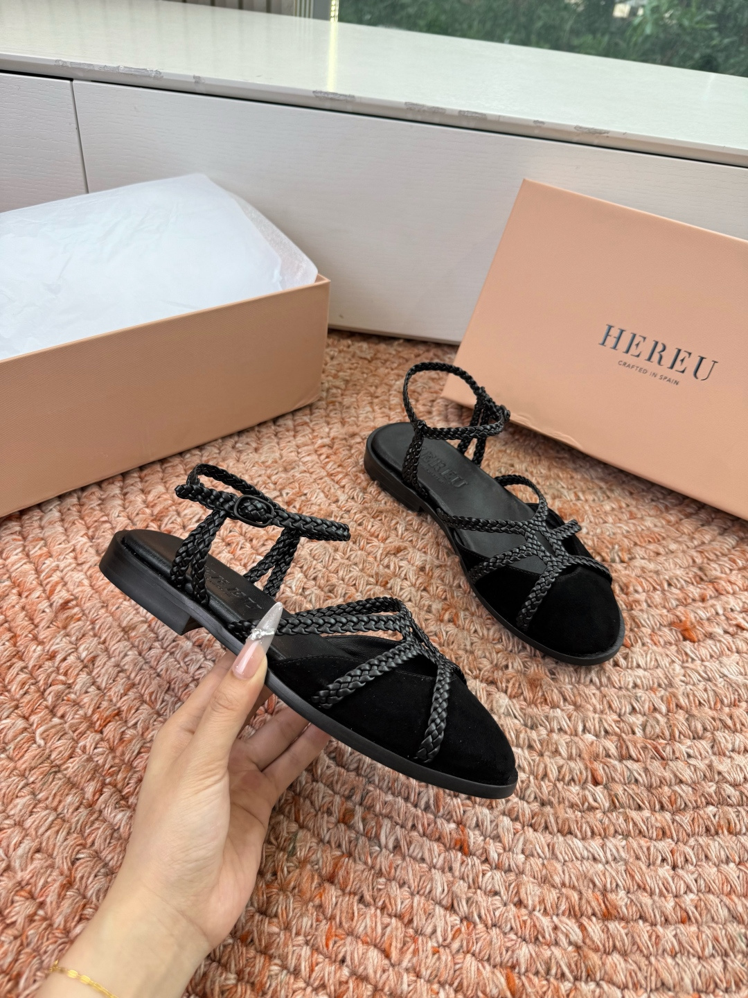 🌾G009所见即所得新款HEREU｜西班牙小众品牌高版本品质褶皱蝴蝶结圆头玛丽珍平底单鞋跳舞鞋面料：进口