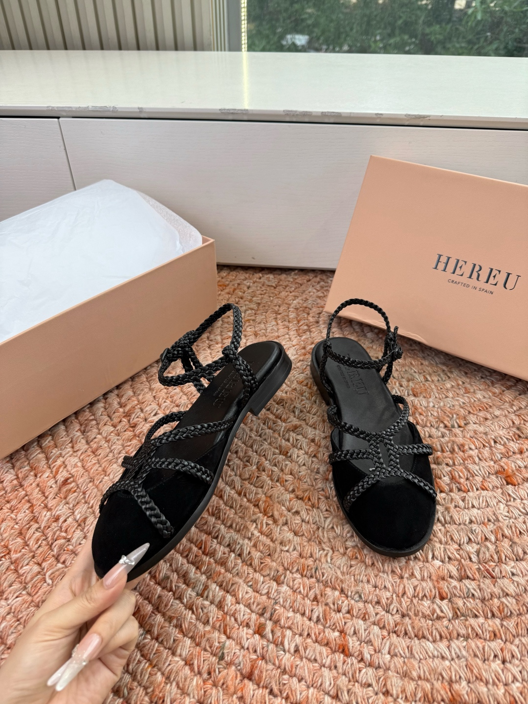 🌾G009所见即所得新款HEREU｜西班牙小众品牌高版本品质褶皱蝴蝶结圆头玛丽珍平底单鞋跳舞鞋面料：进口