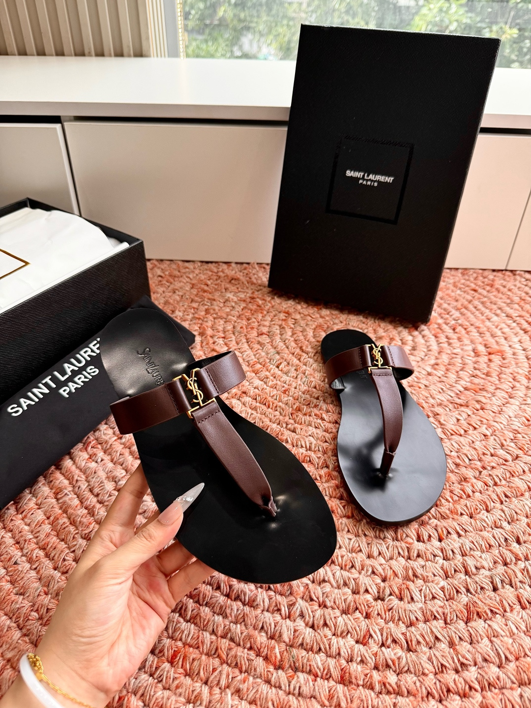 🌾G588顶级品质Saint Laurent / 圣罗兰夹脚拖凉鞋Lee金属钻链条尤物高跟鞋 又是人间圣