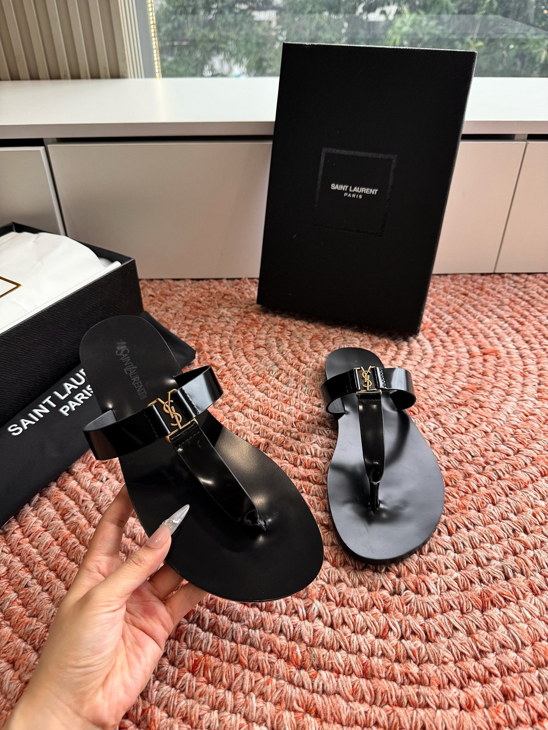 🌾G588顶级品质Saint Laurent / 圣罗兰夹脚拖凉鞋Lee金属钻链条尤物高跟鞋 又是人间圣