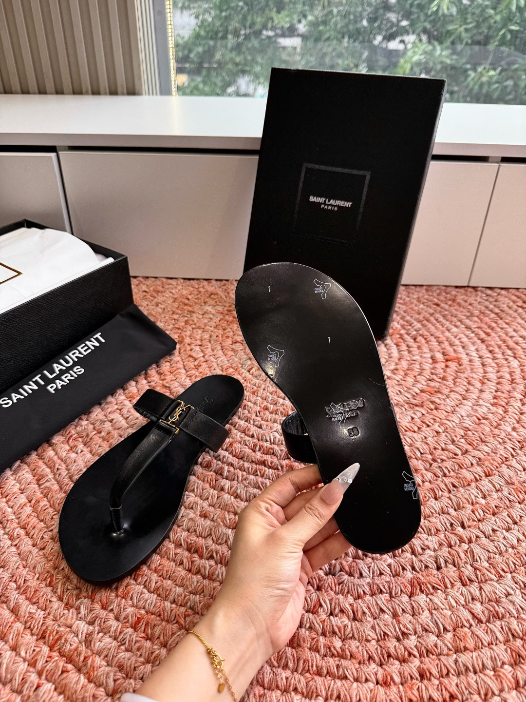 🌾G588顶级品质Saint Laurent / 圣罗兰夹脚拖凉鞋Lee金属钻链条尤物高跟鞋 又是人间圣
