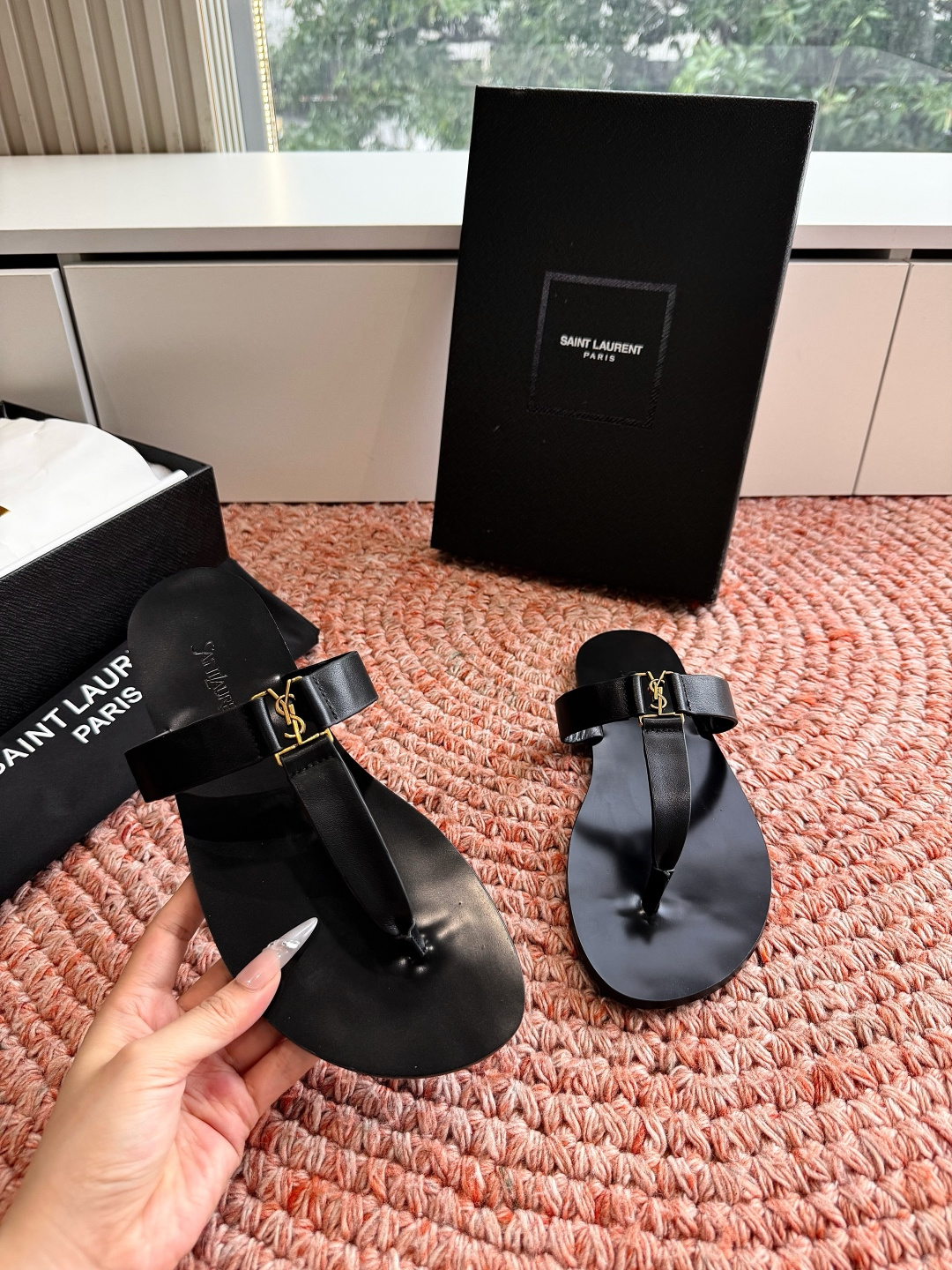 🌾G588顶级品质Saint Laurent / 圣罗兰夹脚拖凉鞋Lee金属钻链条尤物高跟鞋 又是人间圣