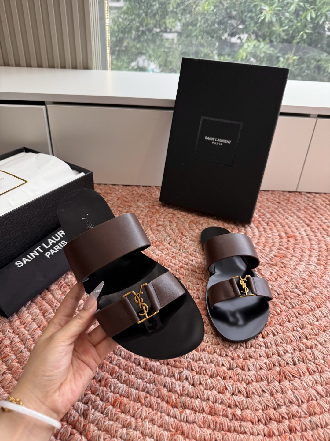 🌾G588顶级品质Saint Laurent / 圣罗兰夹脚拖凉鞋Lee金属钻链条尤物高跟鞋 又是人间圣
