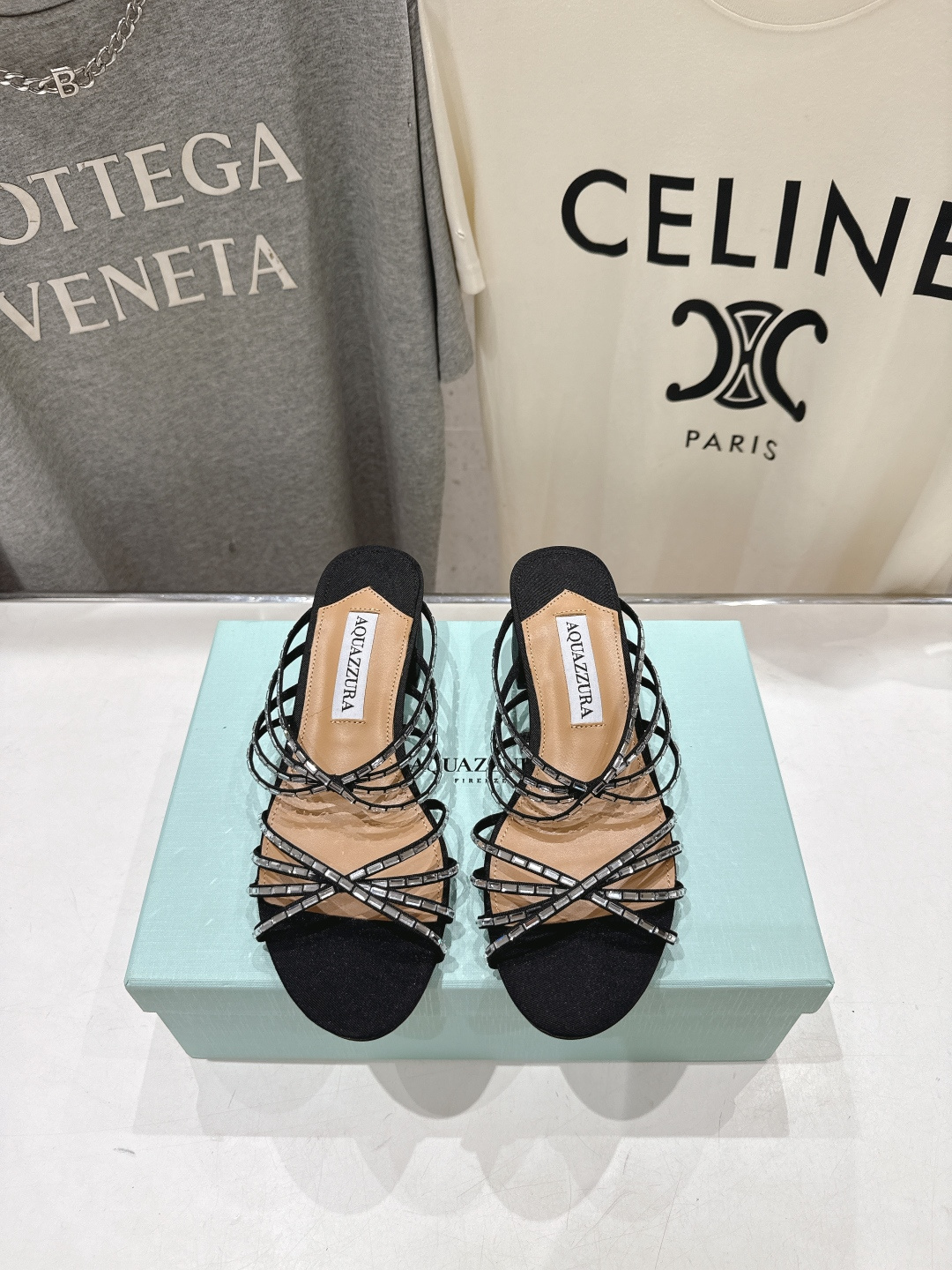 高版本出厂 「ᴀqᴜᴀᴢᴢᴜʀᴀ」AQUAZZURA/菠萝F072 2026ss夏季新款抽条烫钻高跟拖鞋