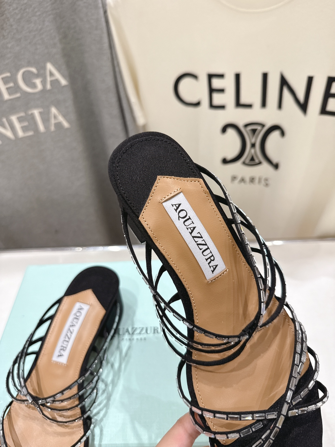 高版本出厂 「ᴀqᴜᴀᴢᴢᴜʀᴀ」AQUAZZURA/菠萝F072 2026ss夏季新款抽条烫钻高跟拖鞋