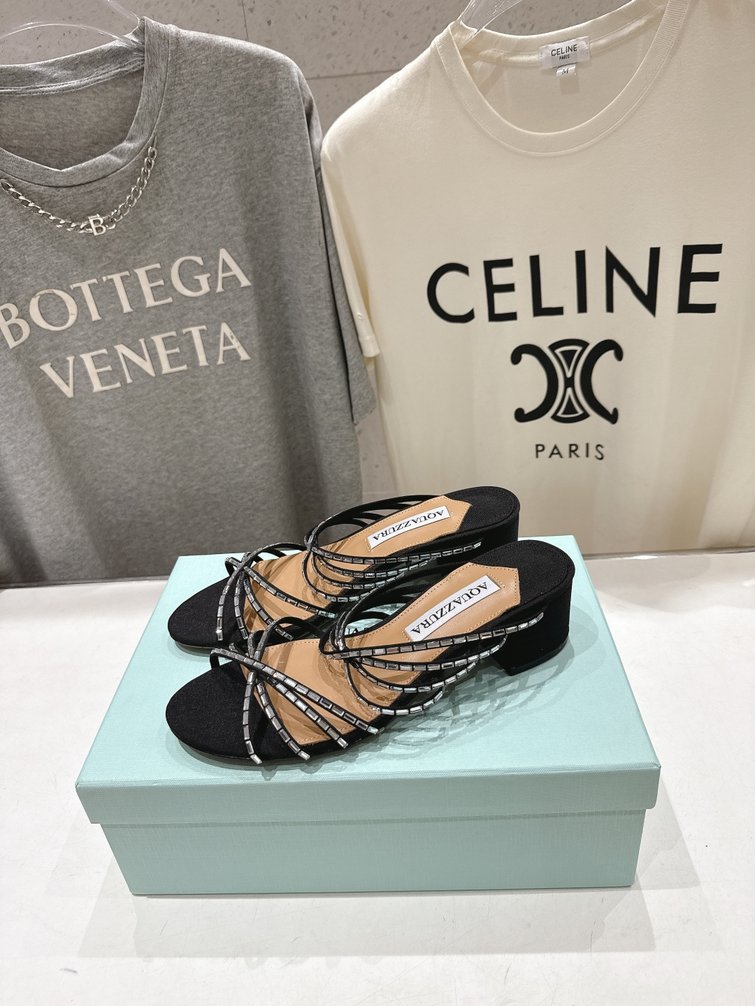高版本出厂 「ᴀqᴜᴀᴢᴢᴜʀᴀ」AQUAZZURA/菠萝F072 2026ss夏季新款抽条烫钻高跟拖鞋