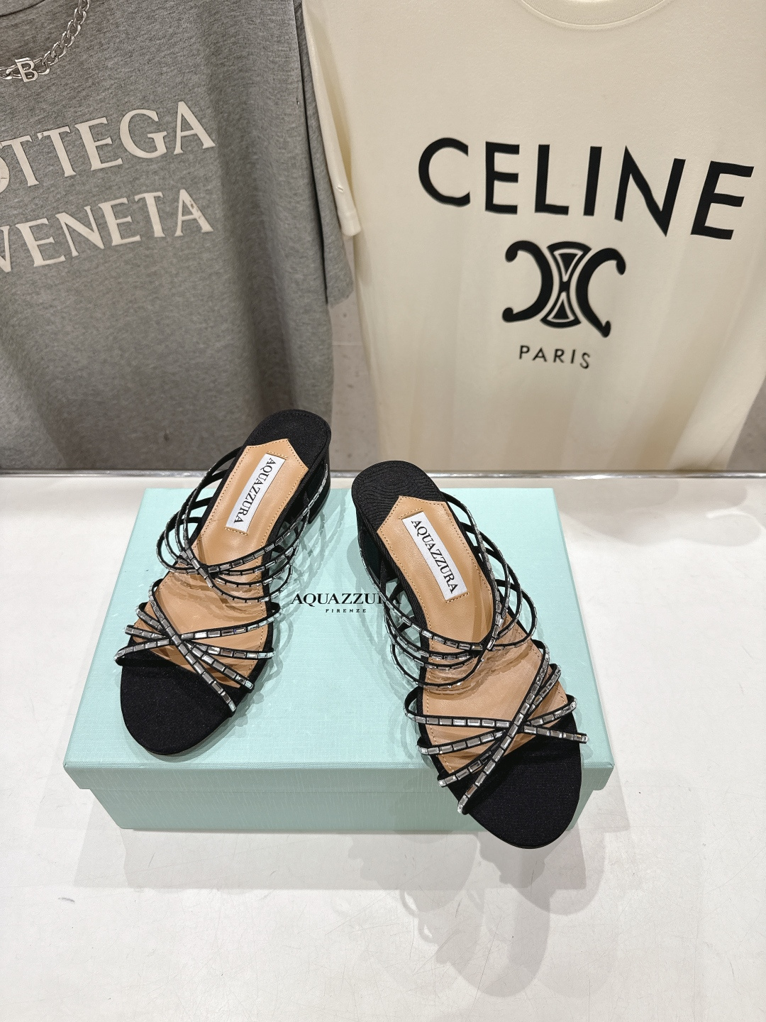 高版本出厂 「ᴀqᴜᴀᴢᴢᴜʀᴀ」AQUAZZURA/菠萝F072 2026ss夏季新款抽条烫钻高跟拖鞋