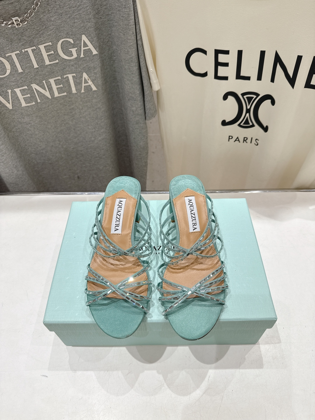 高版本出厂 「ᴀqᴜᴀᴢᴢᴜʀᴀ」AQUAZZURA/菠萝F072 2026ss夏季新款抽条烫钻高跟拖鞋
