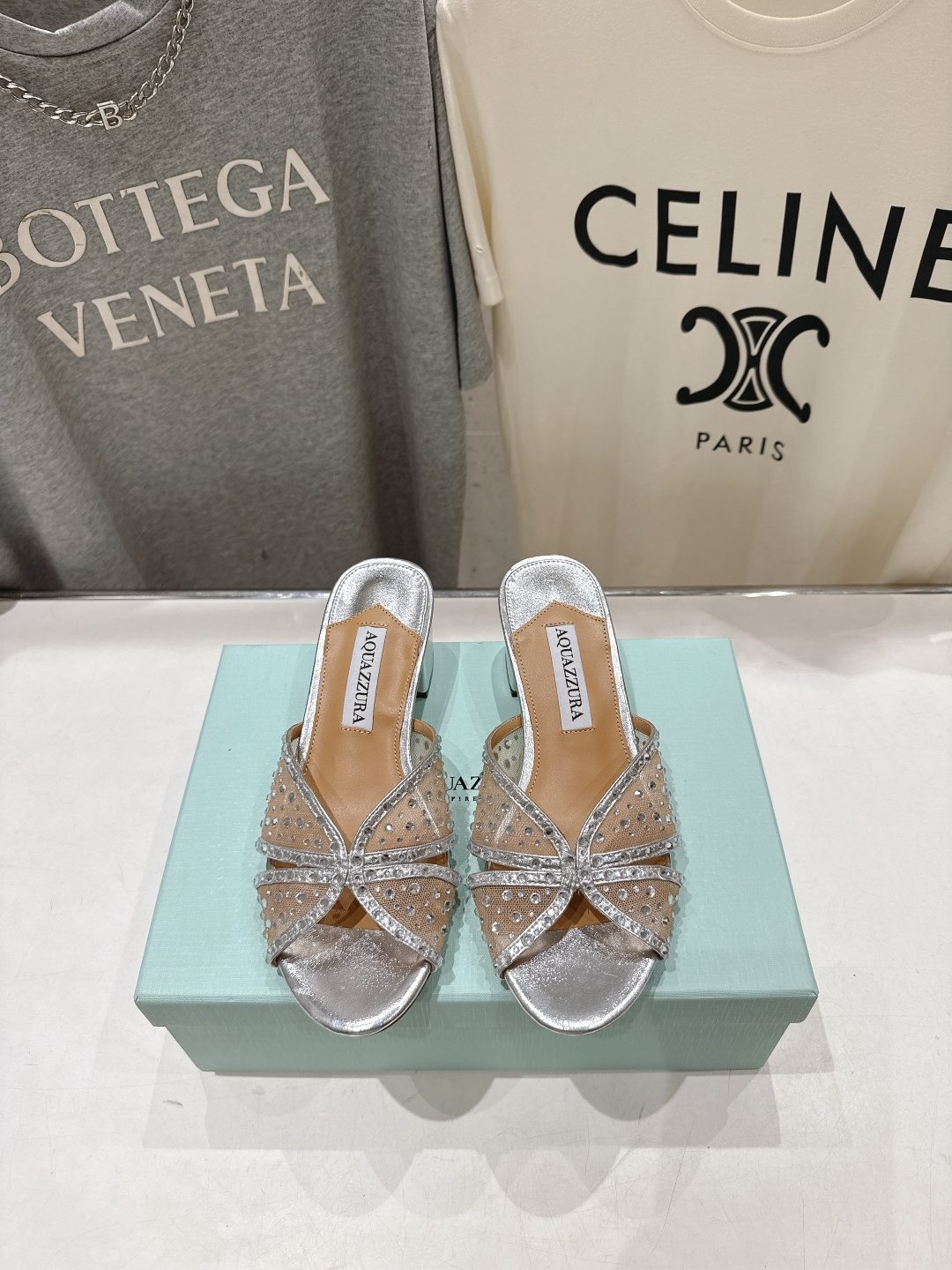 高版本出厂 「ᴀqᴜᴀᴢᴢᴜʀᴀ」AQUAZZURA/菠萝F072 2026ss夏季新款网面烫钻高跟拖鞋