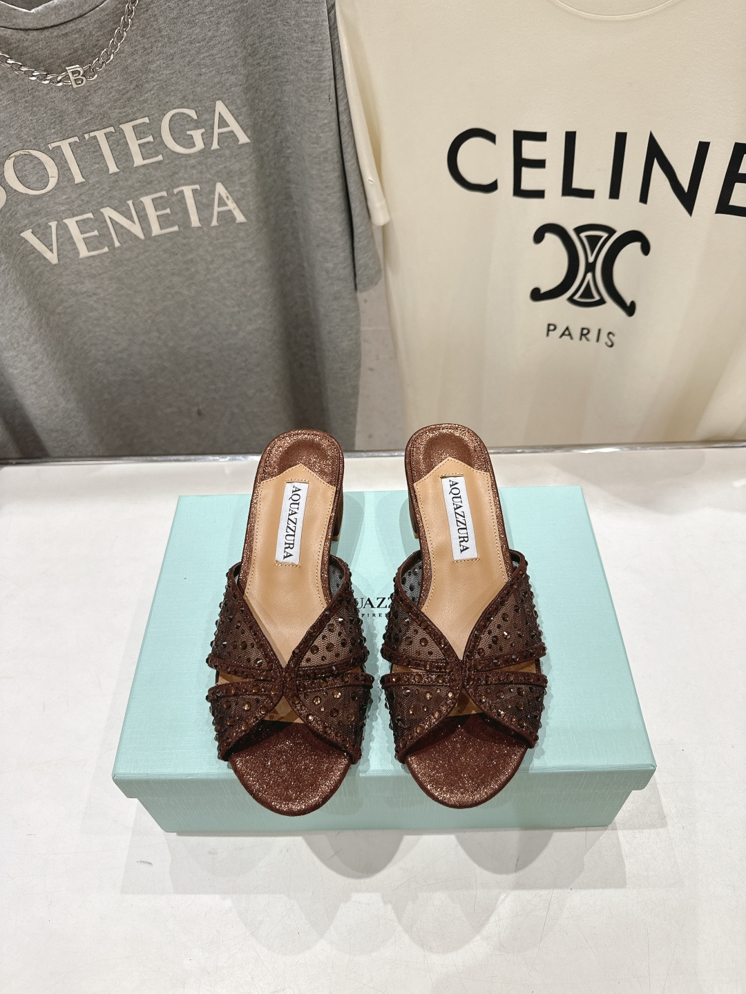 高版本出厂 「ᴀqᴜᴀᴢᴢᴜʀᴀ」AQUAZZURA/菠萝F072 2026ss夏季新款网面烫钻高跟拖鞋