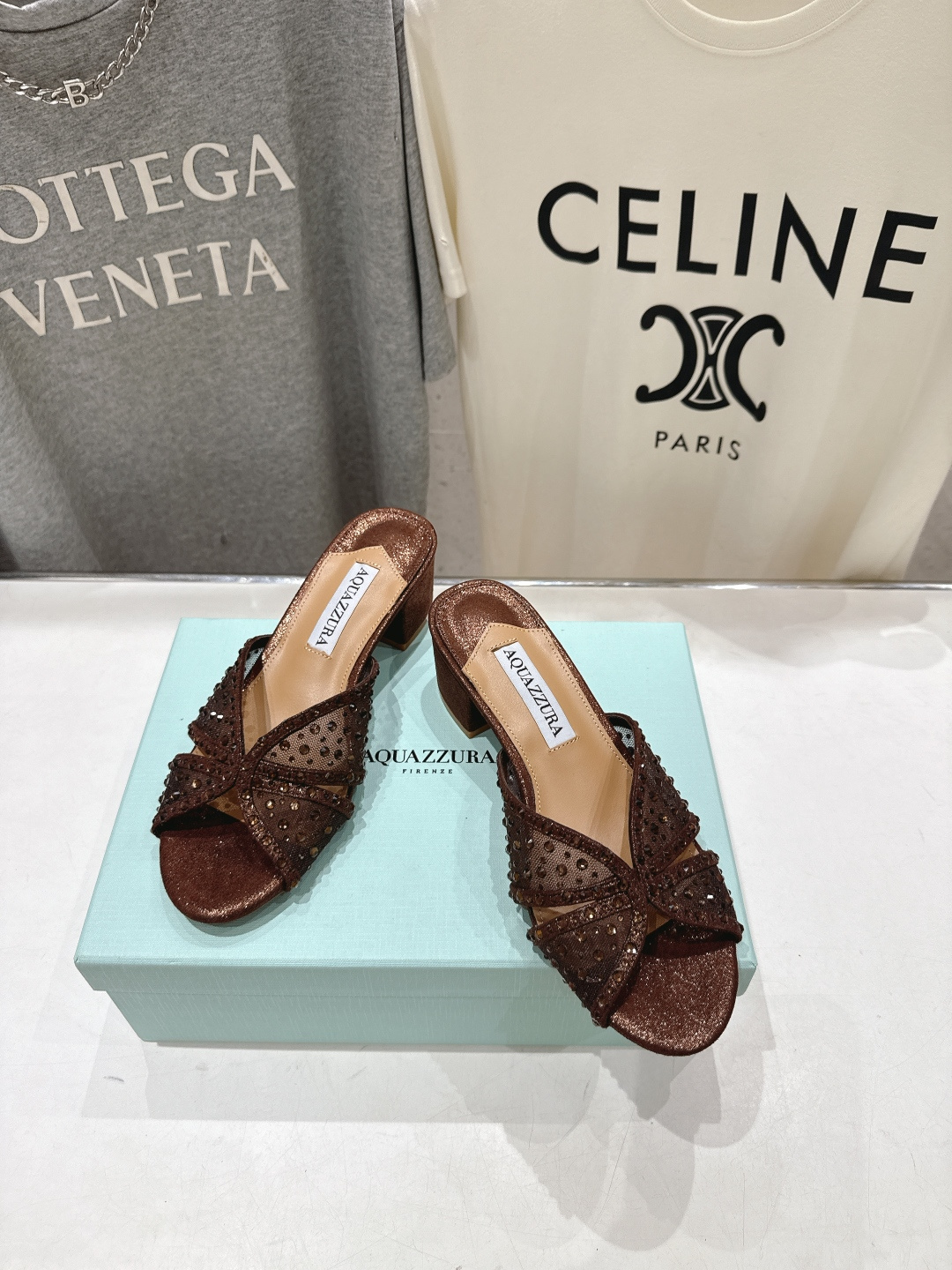 高版本出厂 「ᴀqᴜᴀᴢᴢᴜʀᴀ」AQUAZZURA/菠萝F072 2026ss夏季新款网面烫钻高跟拖鞋