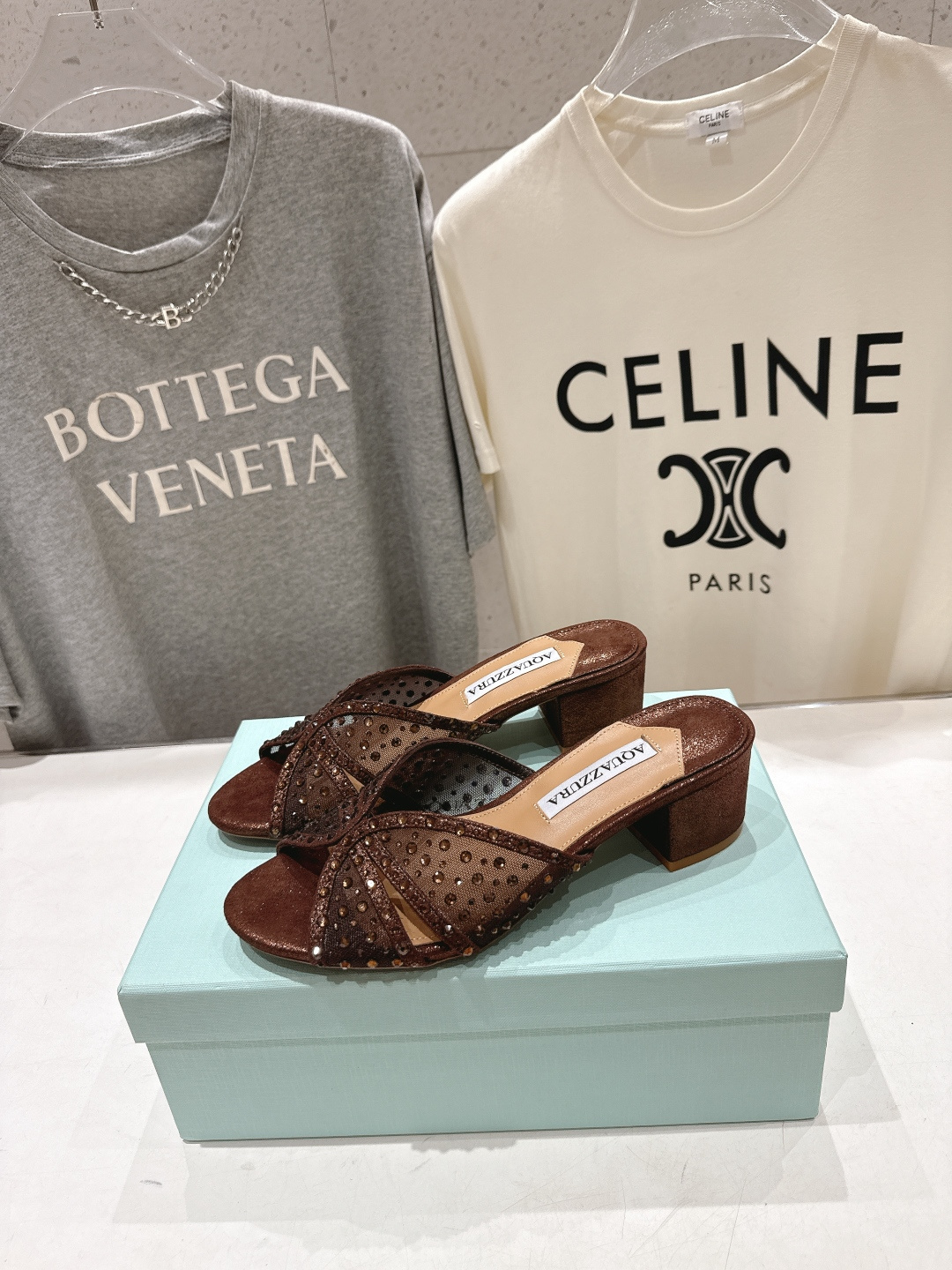 高版本出厂 「ᴀqᴜᴀᴢᴢᴜʀᴀ」AQUAZZURA/菠萝F072 2026ss夏季新款网面烫钻高跟拖鞋