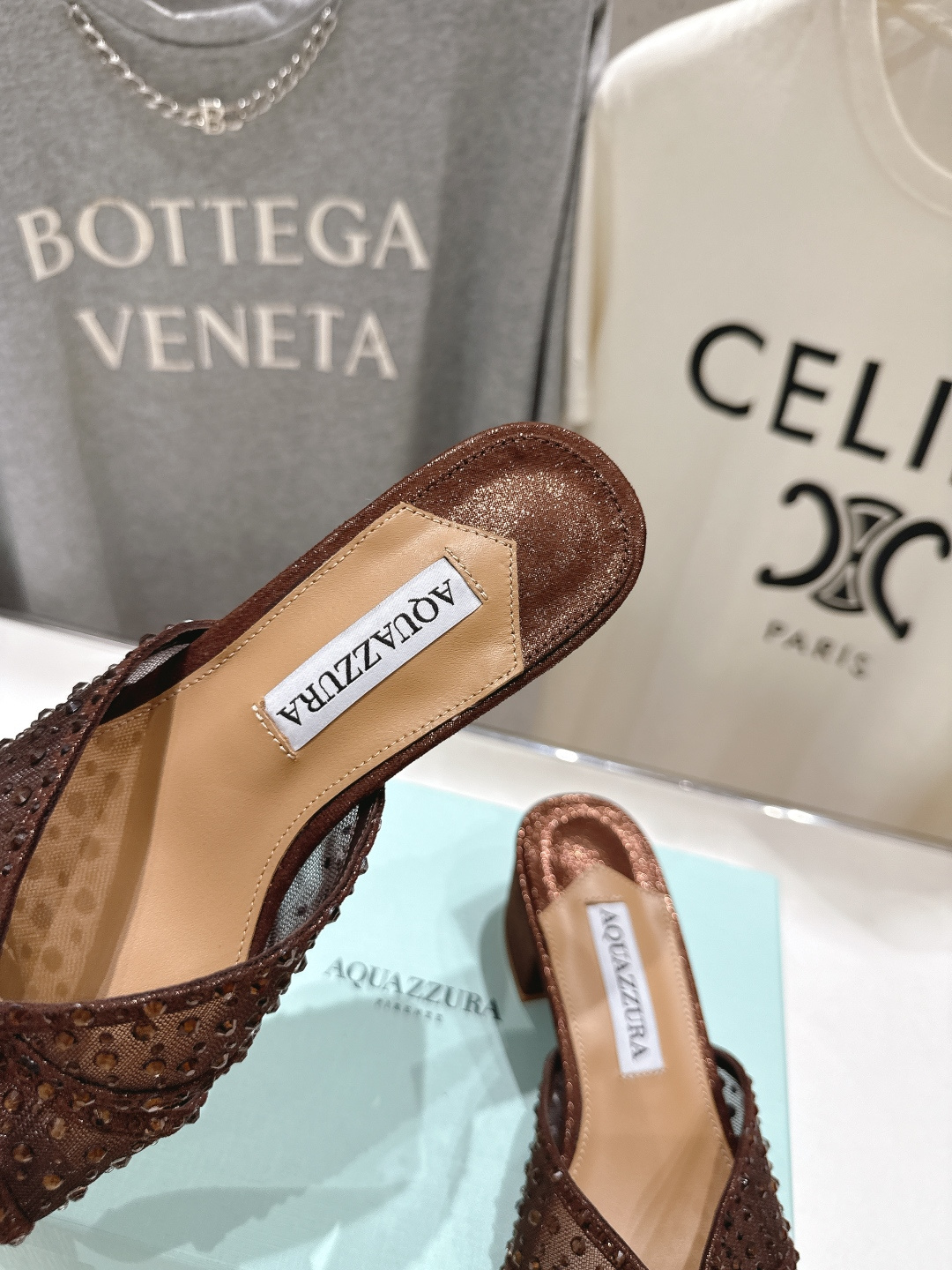 高版本出厂 「ᴀqᴜᴀᴢᴢᴜʀᴀ」AQUAZZURA/菠萝F072 2026ss夏季新款网面烫钻高跟拖鞋