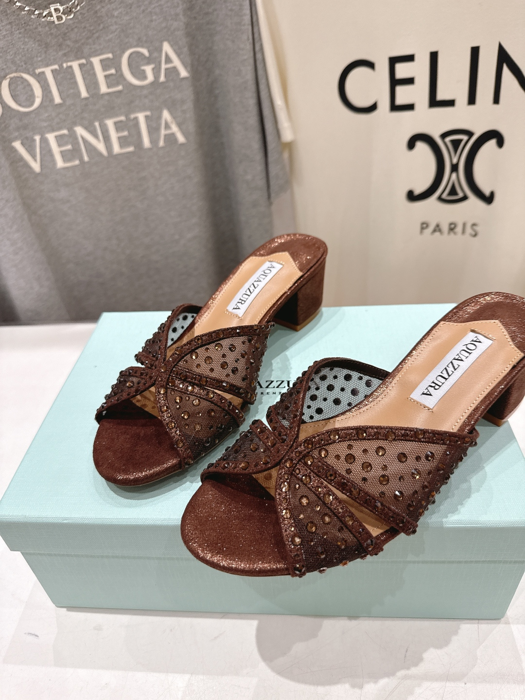 高版本出厂 「ᴀqᴜᴀᴢᴢᴜʀᴀ」AQUAZZURA/菠萝F072 2026ss夏季新款网面烫钻高跟拖鞋
