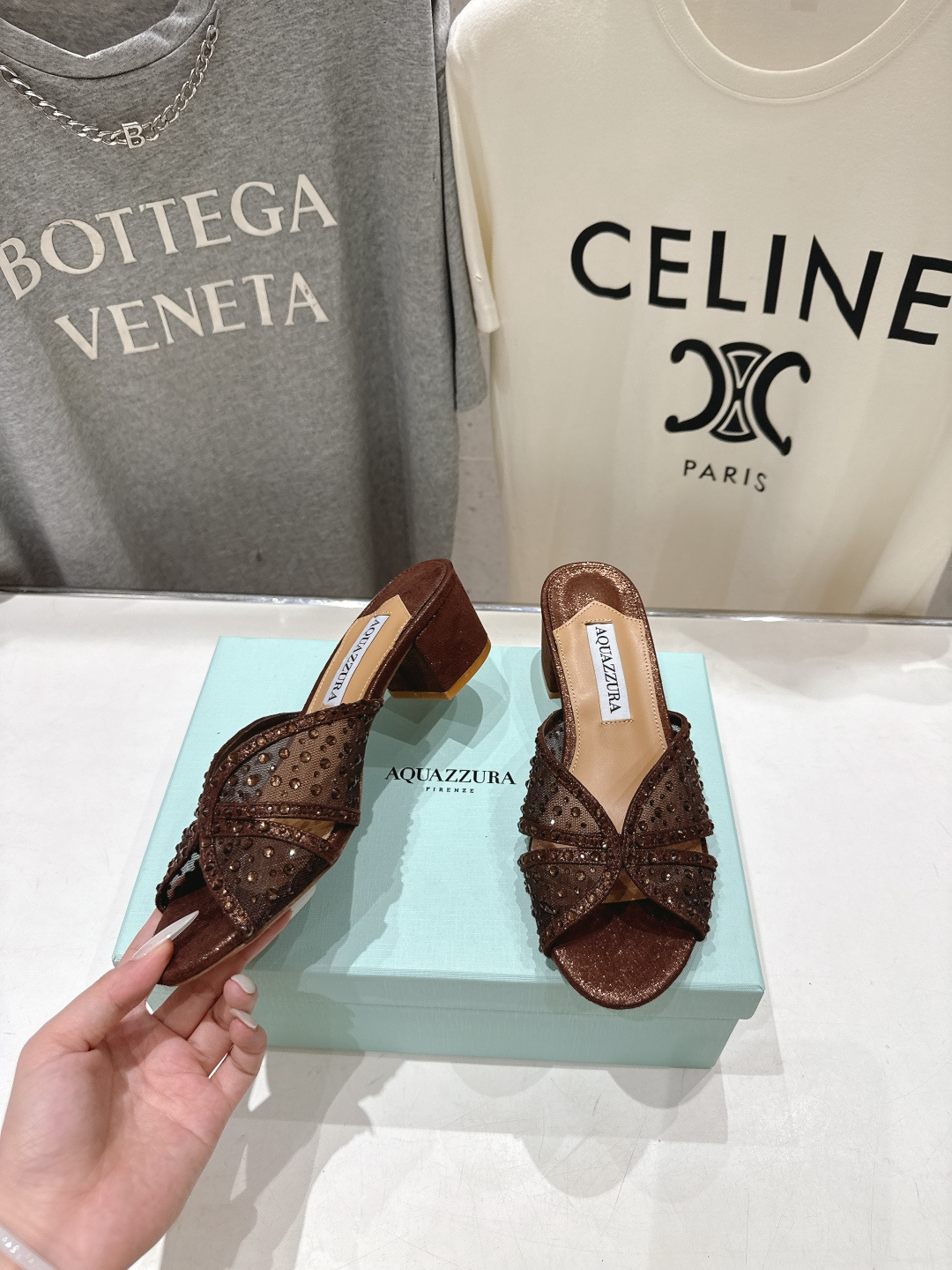 高版本出厂 「ᴀqᴜᴀᴢᴢᴜʀᴀ」AQUAZZURA/菠萝F072 2026ss夏季新款网面烫钻高跟拖鞋