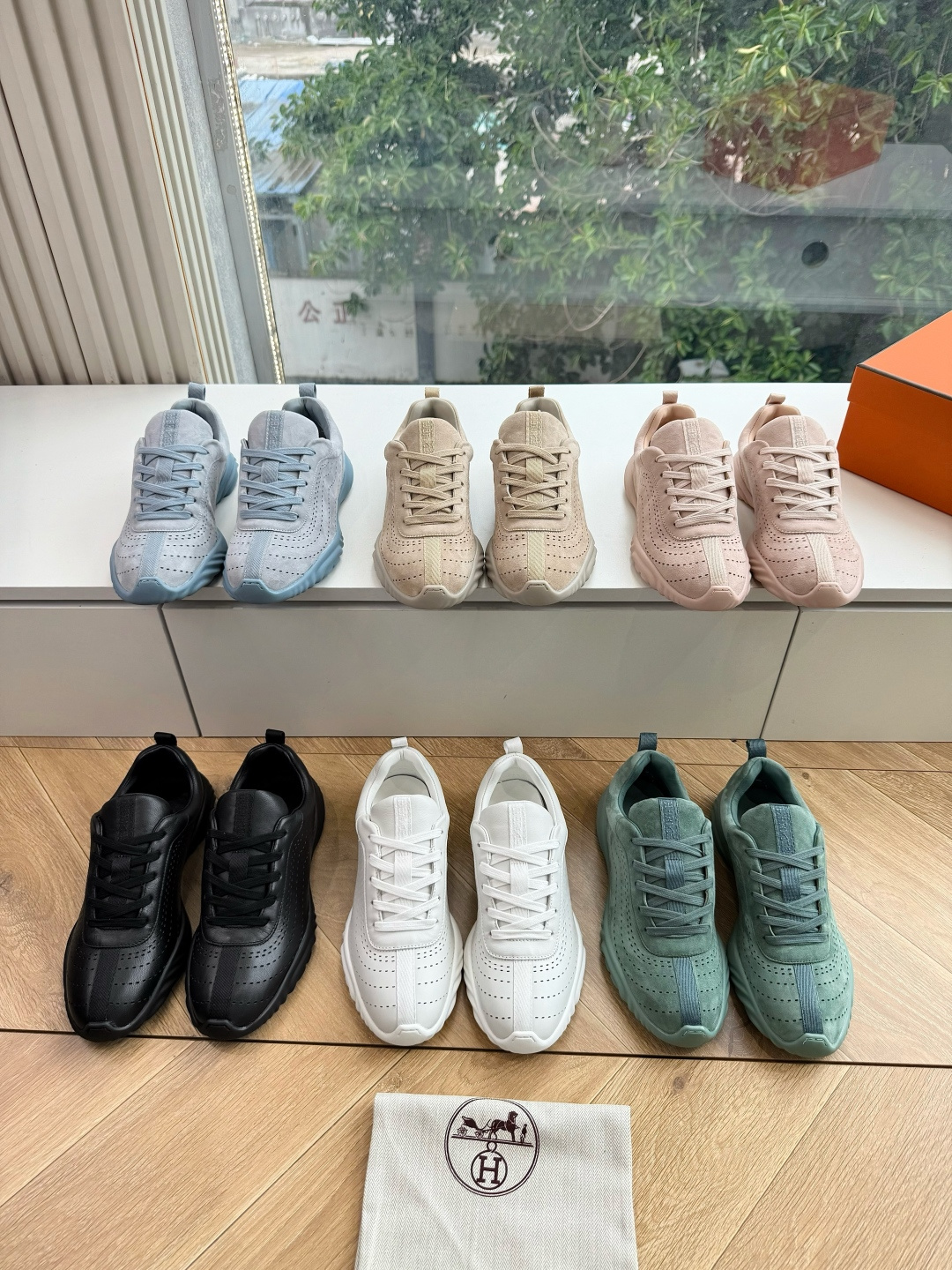 带飞机盒😀G588Hermes爱马仕 H家 Neon系列 情侣款 休闲 运动鞋 小白鞋运动风格山羊皮运动