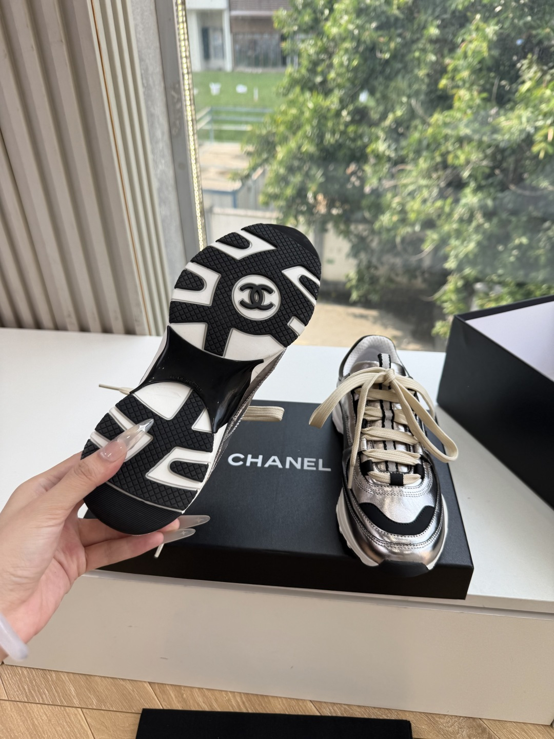G059😀所见即所得CHANEL/香奈儿新款小香风麂皮圆头熊猫菱格厚底运动鞋时尚增高鞋休闲鞋 面料：进口磨砂牛皮 内里：