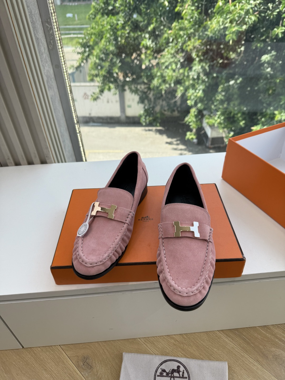 Hermes Pink H Detail Loafers