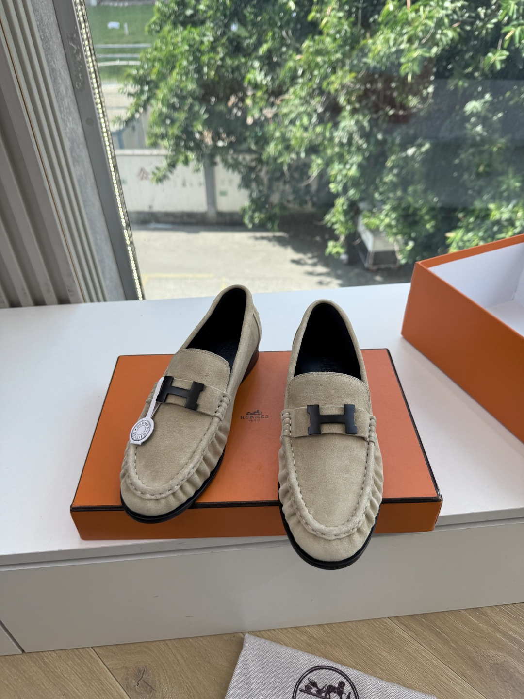 Hermes Beige H Detail Loafers