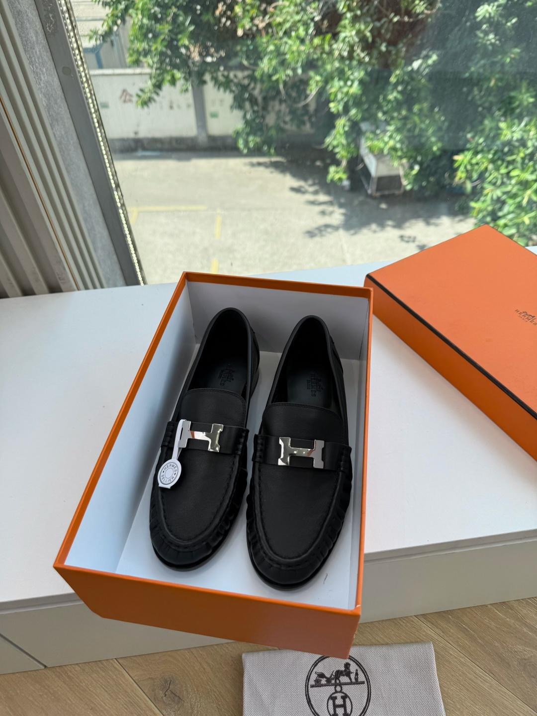 Hermes Black H Detail Loafers