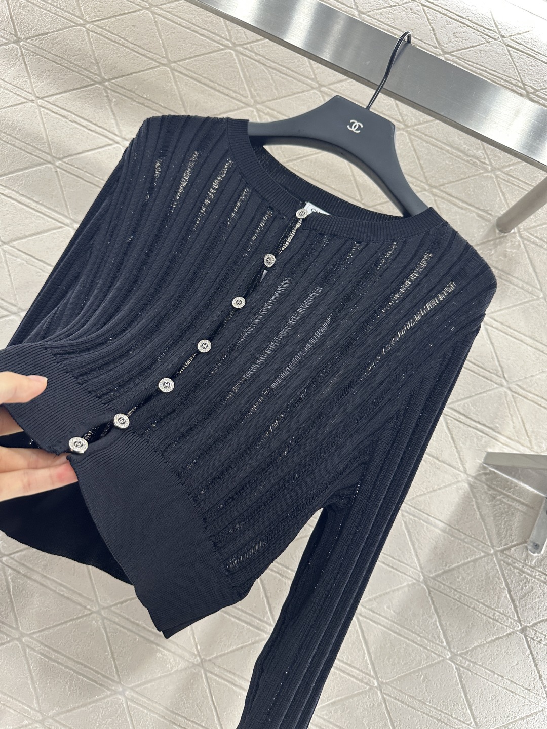 Chanel Inspired Knit Cardigan - Ribbed Design, Rhinestone Buttons, Comfortable Fit 7 cmp i1753280324939 4766 0 5
