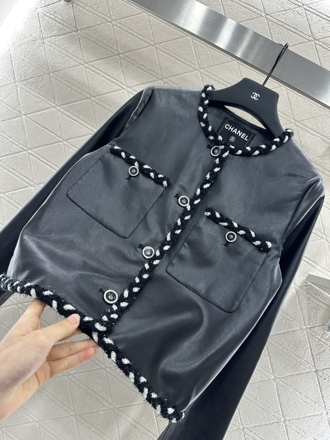Chanel Inspired Black & White Braided Leather Jacket - 2025 New Arrival 7 cmp i1753280904891 6784 0 6