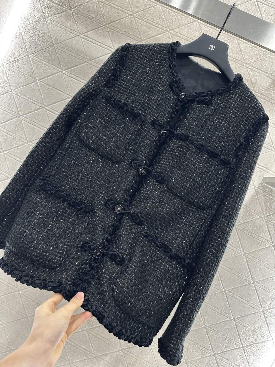 Chanel Inspired Wool Blend Tweed Jacket with Silk Velvet Trim & Frog Closures 7 cmp i1753280973650 7797 0 6