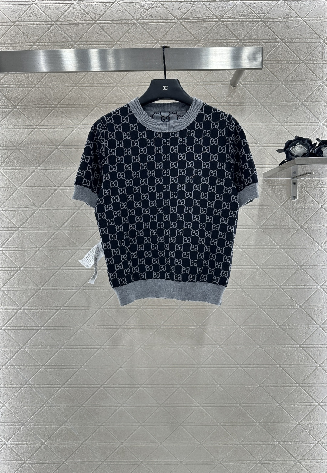 ♥Gucc*♥2025新品上架 两面穿圆领提花针织短袖定制YB羊毛纱线织造 质感上乘 穿搭舒适 圆领针织