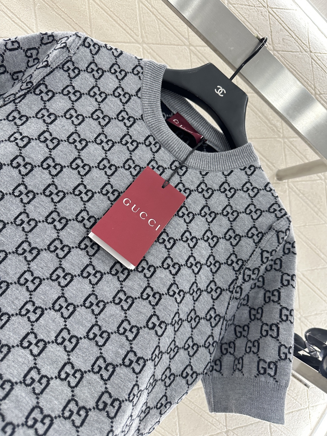 ♥Gucc*♥2025新品上架 两面穿圆领提花针织短袖定制YB羊毛纱线织造 质感上乘 穿搭舒适 圆领针织