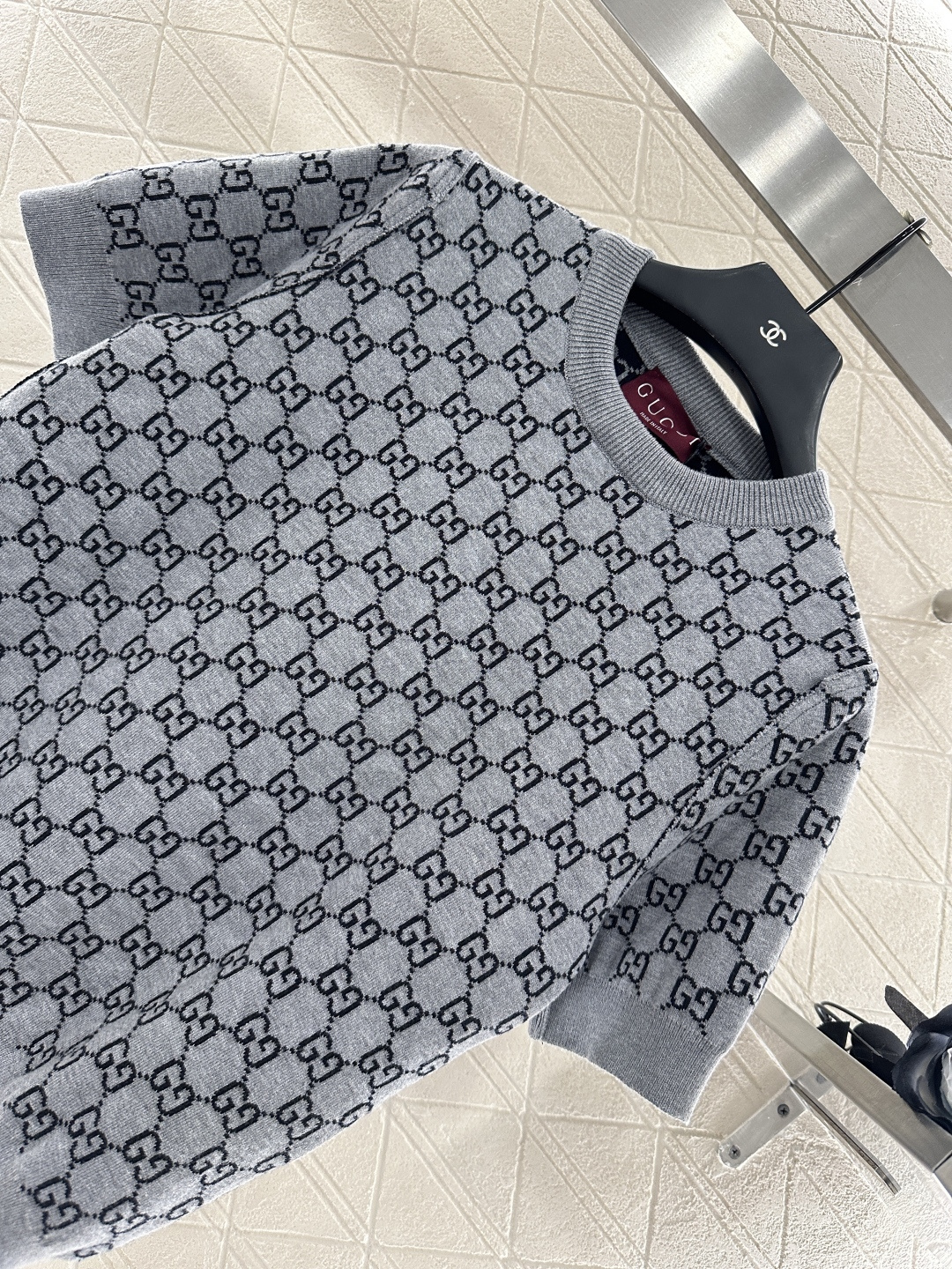 ♥Gucc*♥2025新品上架 两面穿圆领提花针织短袖定制YB羊毛纱线织造 质感上乘 穿搭舒适 圆领针织