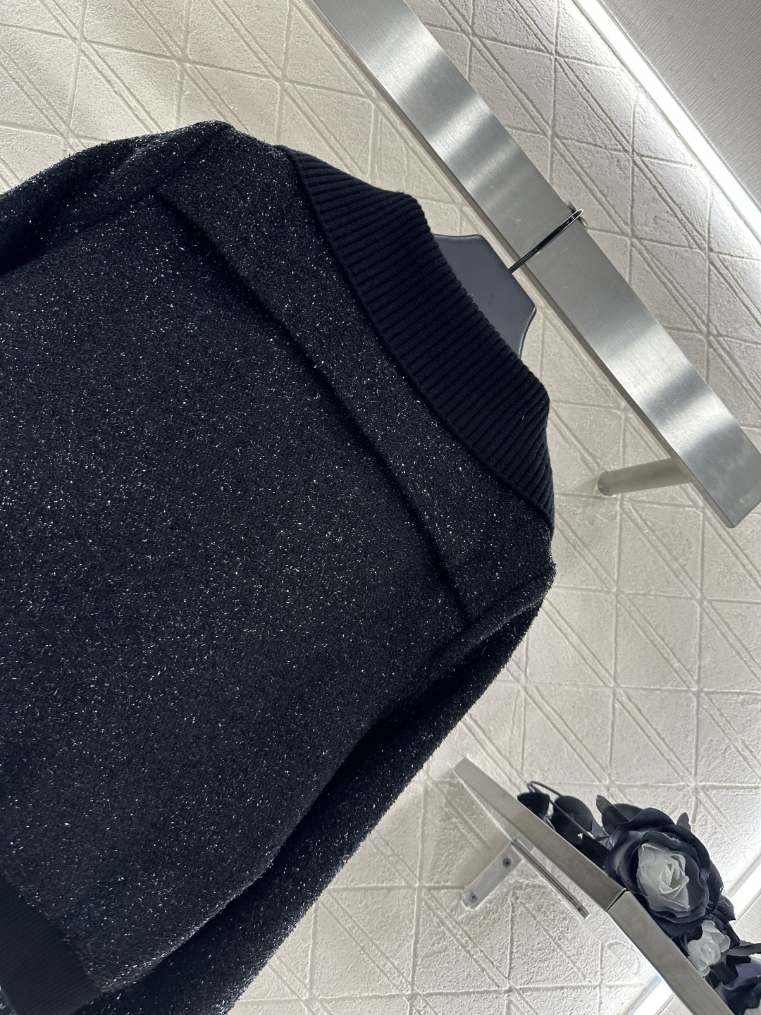 ♥Chane*♥2025新品上架 编织银丝洋装拉链外套定制YB进口银丝粗纺材质 肌理明显 质感上乘 黑色