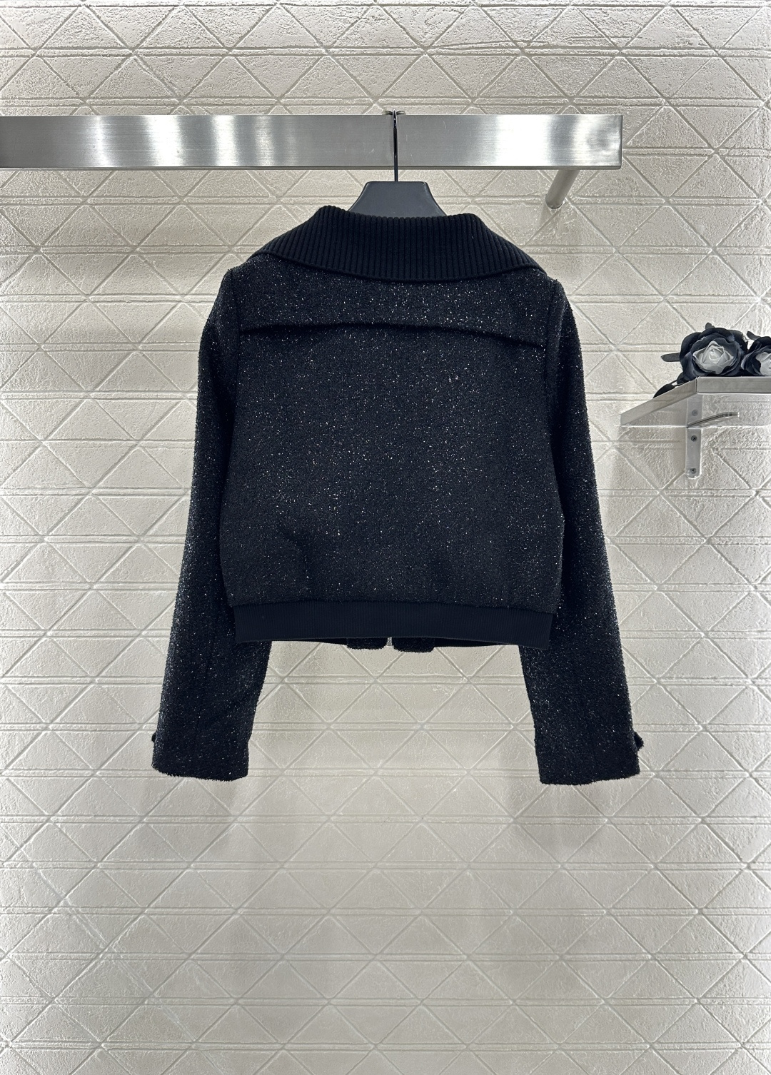 ♥Chane*♥2025新品上架 编织银丝洋装拉链外套定制YB进口银丝粗纺材质 肌理明显 质感上乘 黑色