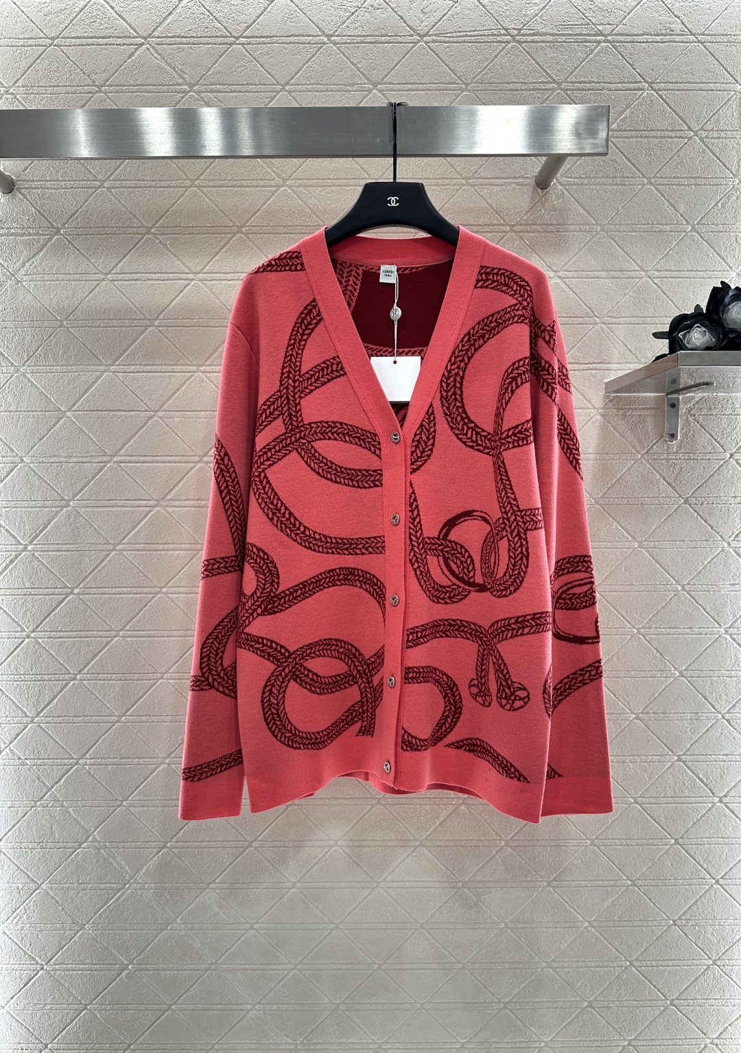 ♥Herme*♥2025新品上架 撞色带链扣针织开衫定制YB羊毛纱线织造 密度细针织造 清晰毛感肌理 舒