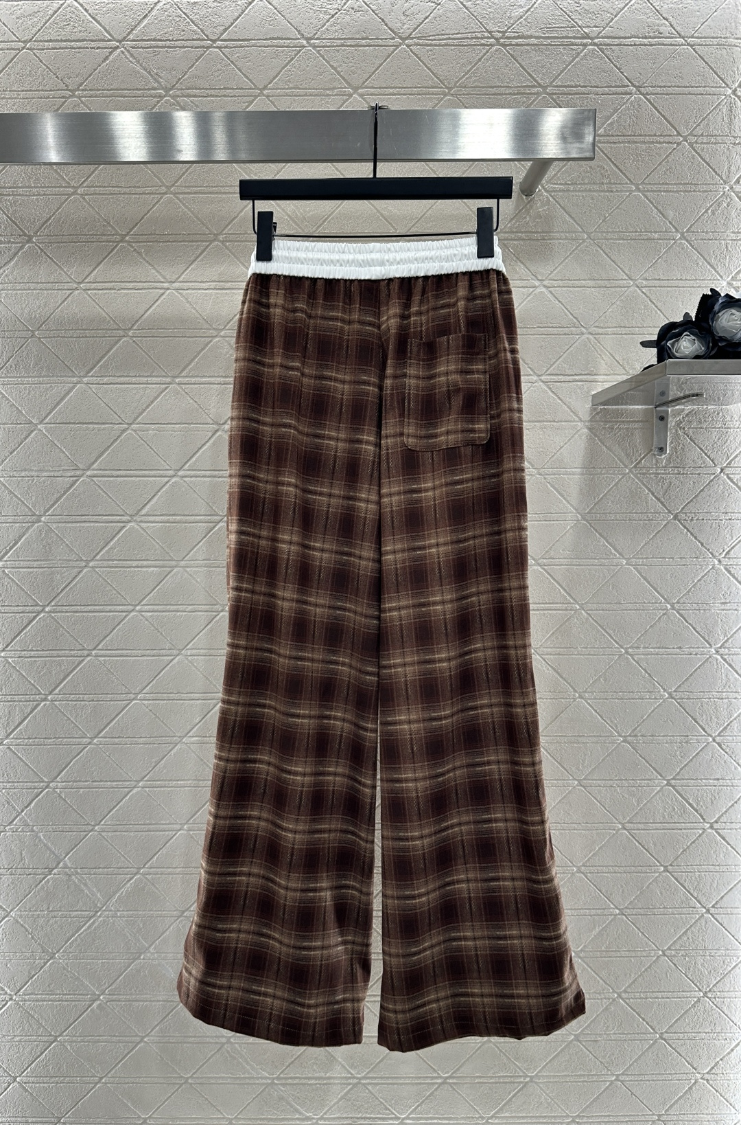 ♥Miumi*♥2025新品上架 格纹褶皱抽绳长裤定制YB进口材质 质感柔软亲肤 垂感更强 品相高级 高