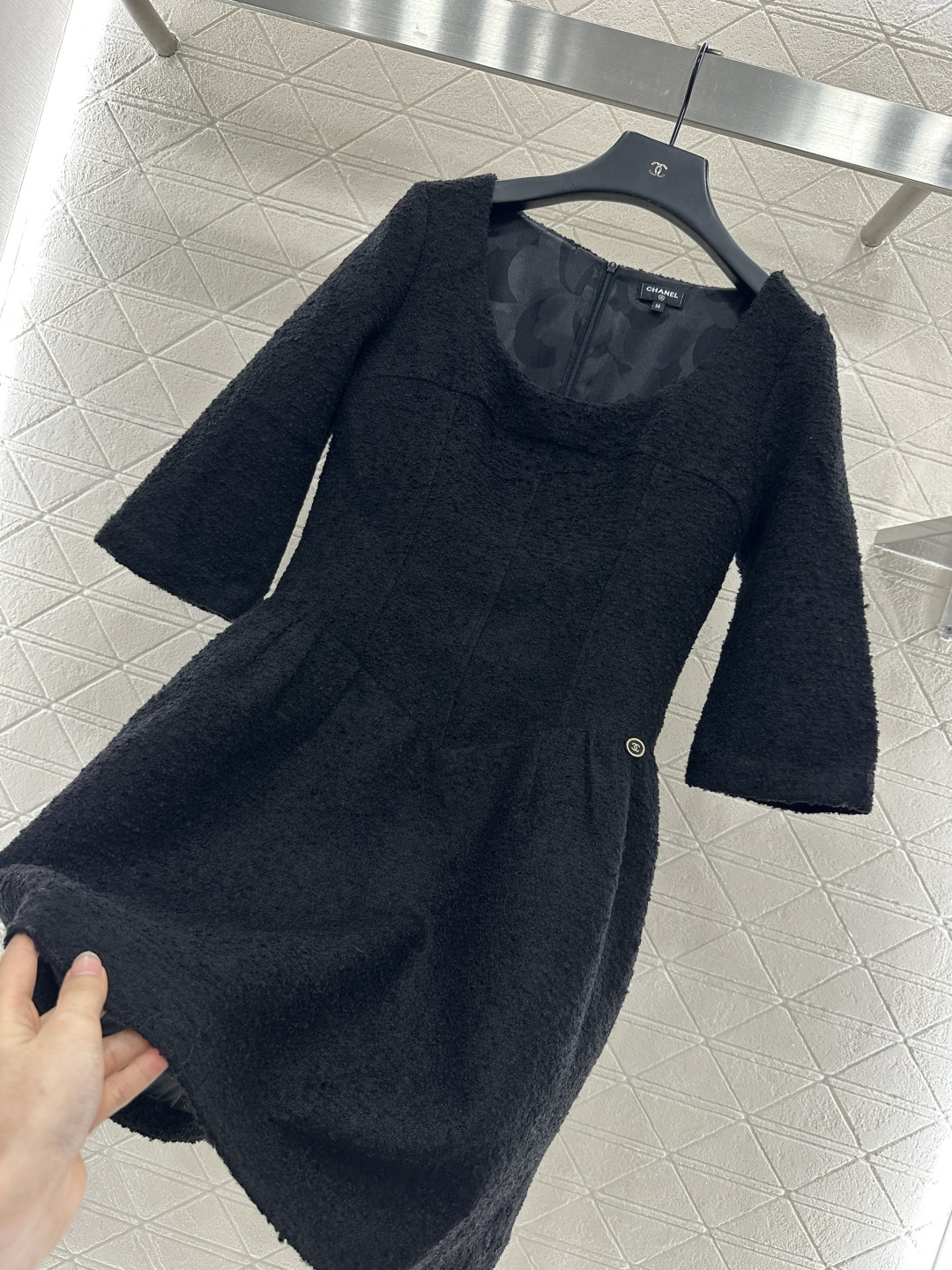 ♥Chane*♥2025新品上架 中袖圆领洋装连衣裙定制YB进口羊毛呢材质 质感高级 穿搭洋气 洋装名媛
