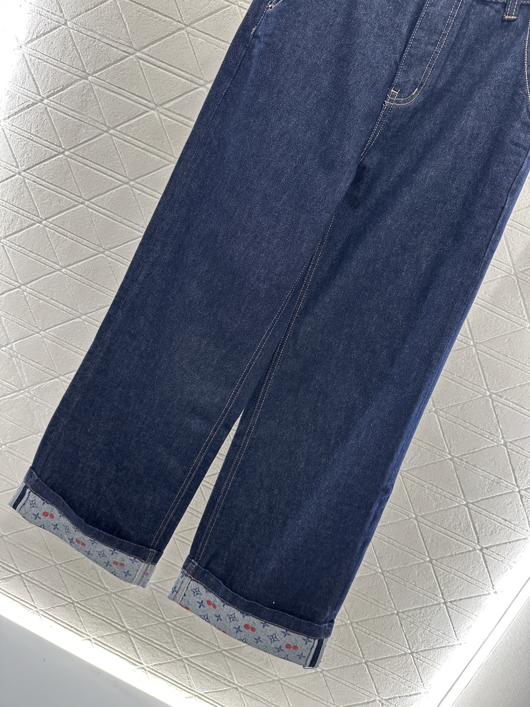 ♥Louis Vuitto*♥2025新品上架 樱桃印花牛仔长裤定制YB斜纹棉牛仔面料 透气性佳 柔软亲