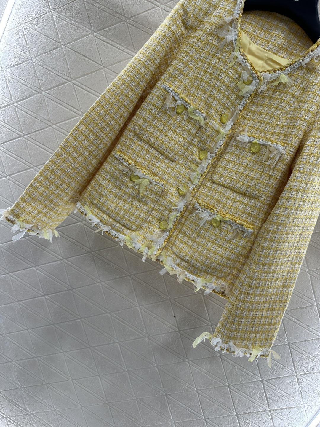 ♥Chane*♥2025新品上架 絮状捆边山茶花洋装外套定制YB进口羊毛呢材质 肌理明显 质感上乘 粗花