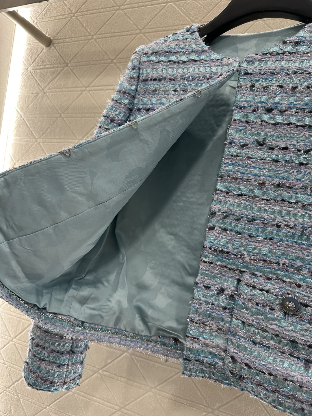 ♥Chane*♥2025新品上架 粗纺条纹圆领洋装外套定制YB进口粗纺羊毛呢材质 肌理明显 毛料肉眼可见