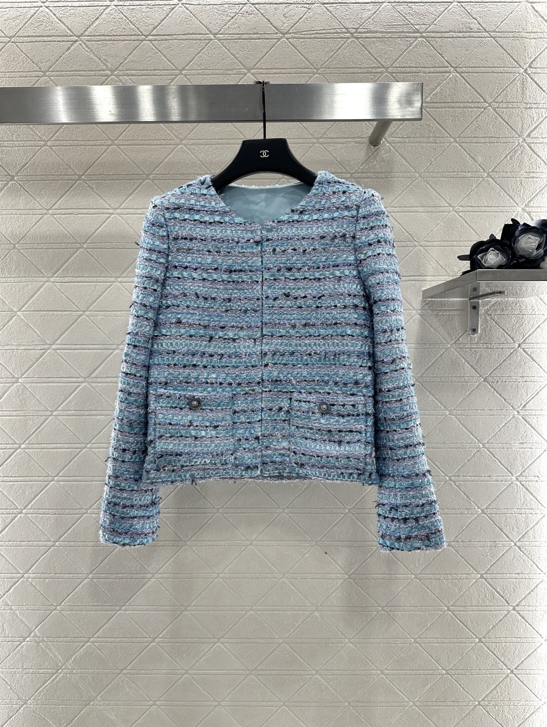 ♥Chane*♥2025新品上架 粗纺条纹圆领洋装外套定制YB进口粗纺羊毛呢材质 肌理明显 毛料肉眼可见