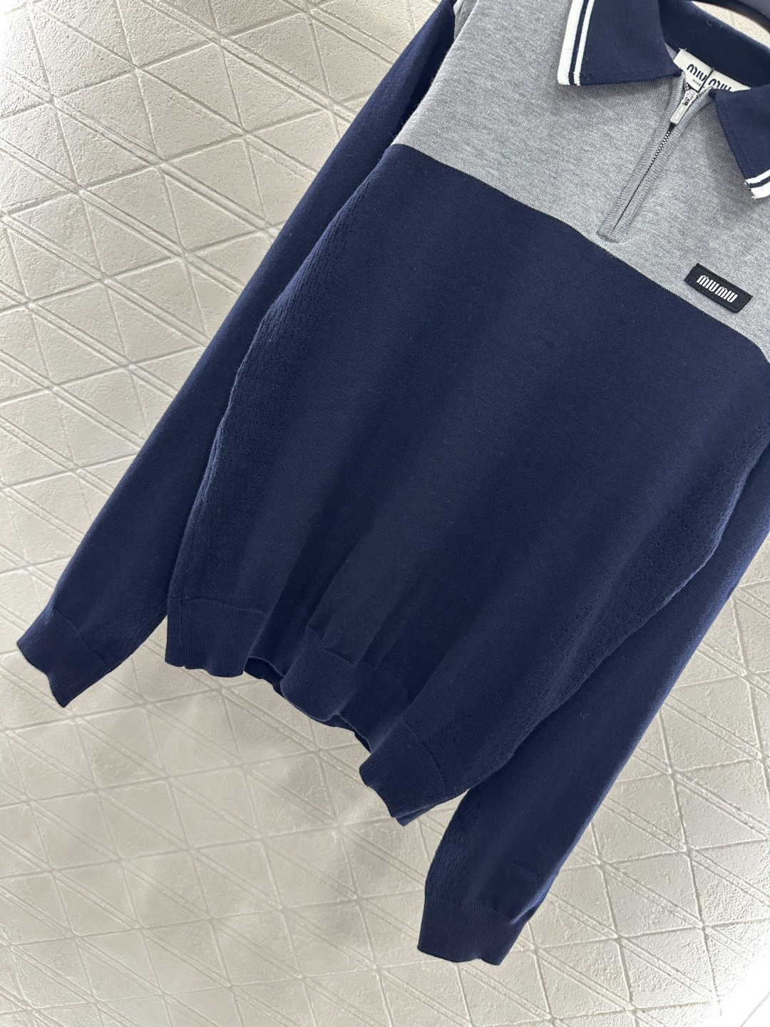 ♥Miumi*♥2025新品上架 翻领针织长袖定制YB羊毛纱线织造 柔软舒适 洋气显瘦 翻领𝑝𝑜𝑙𝑜长袖