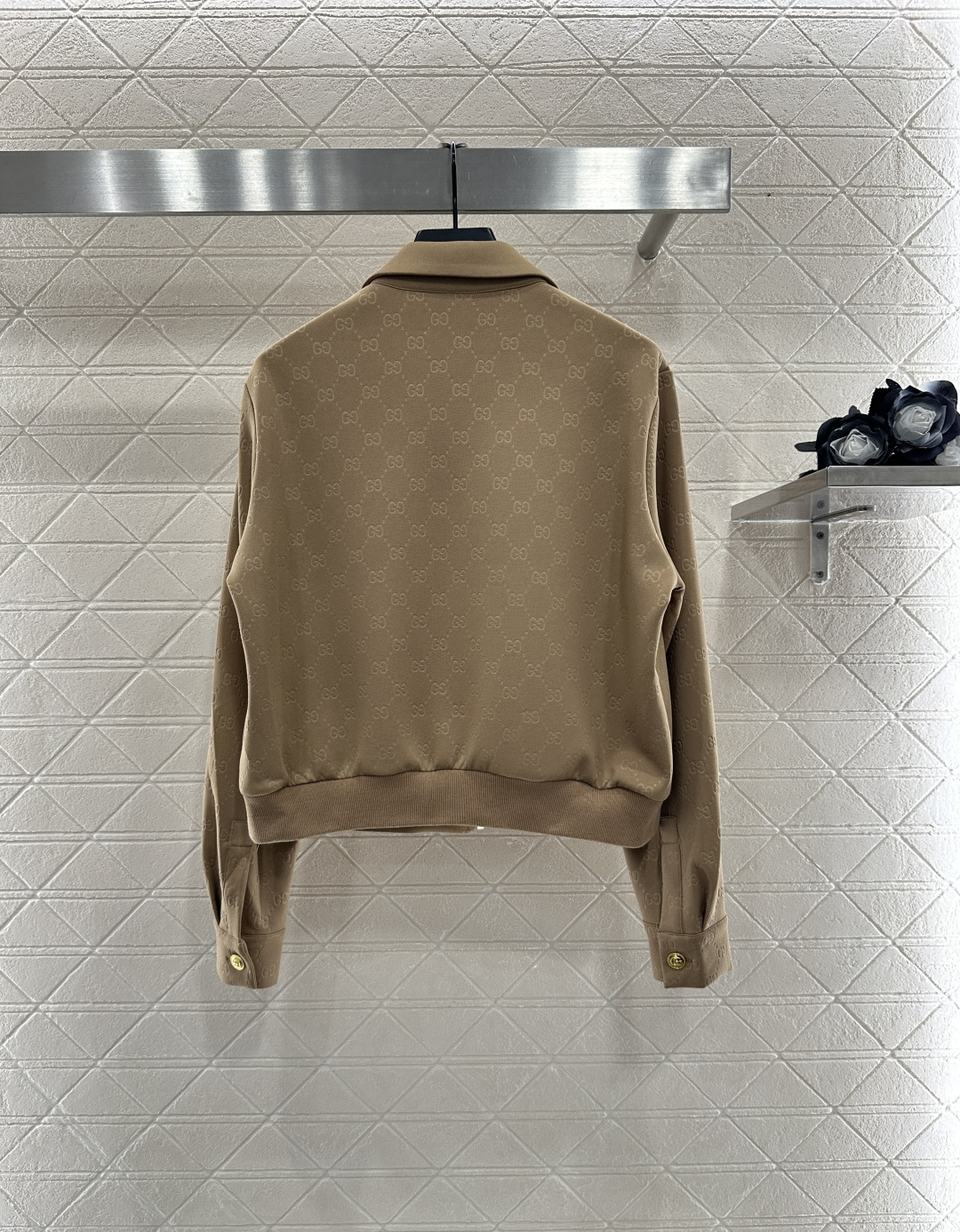 ♥Gucc*♥2025新品上架 烧花拉链外套长裤套装定制YB斜纹全棉材质 舒适垂顺 穿搭洋气 翻领拉链外