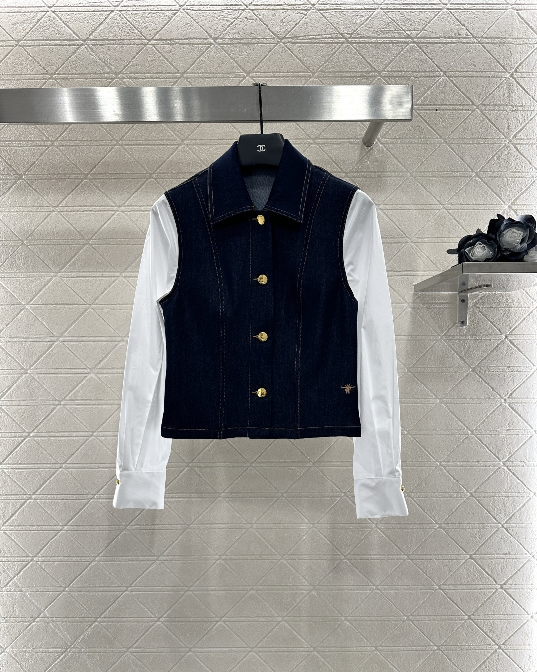 ♥Dio*♥2025新品上架 拼接牛仔衬衣长裤套装定制YB斜纹棉牛仔材质 多重水洗 呈现出挺括质感 翻领