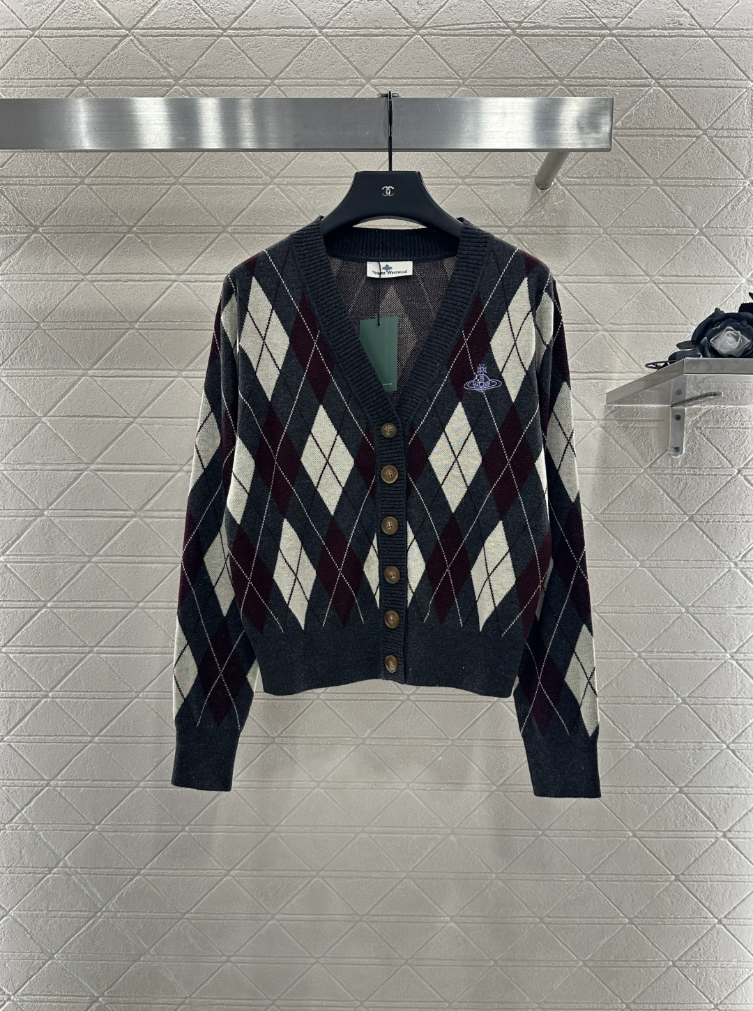 ♥west vivienne*♥2025新品上架 菱格提花针织开衫定制YB羊毛纱线织造 质感细腻 舒适好