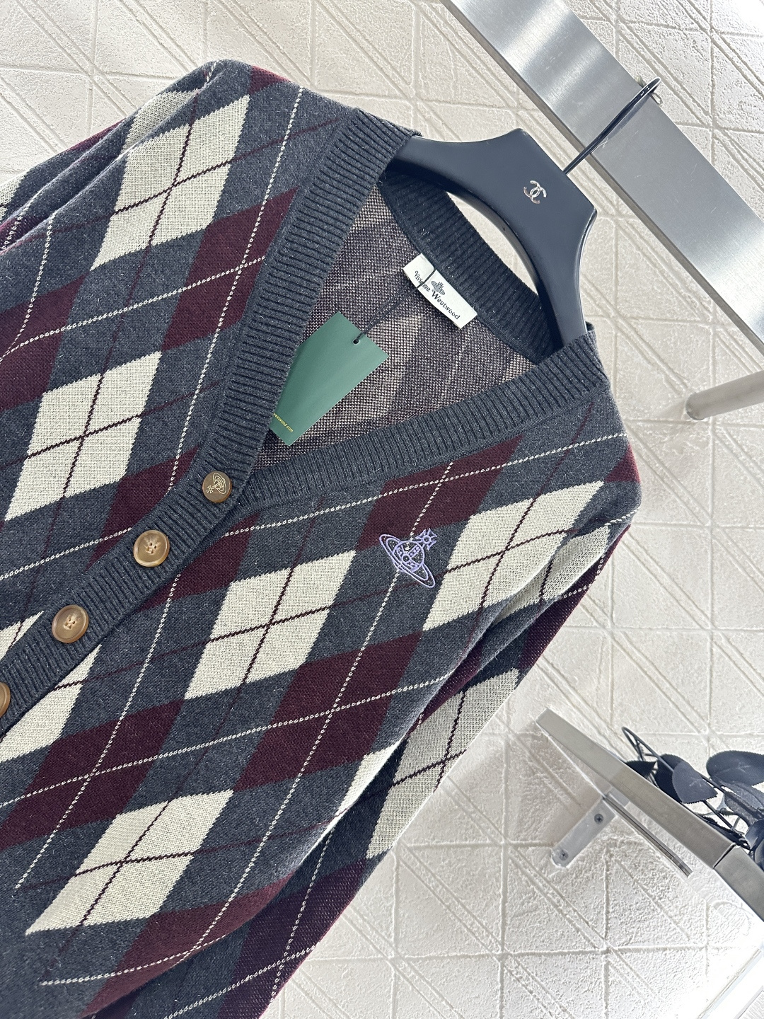 ♥west vivienne*♥2025新品上架 菱格提花针织开衫定制YB羊毛纱线织造 质感细腻 舒适好